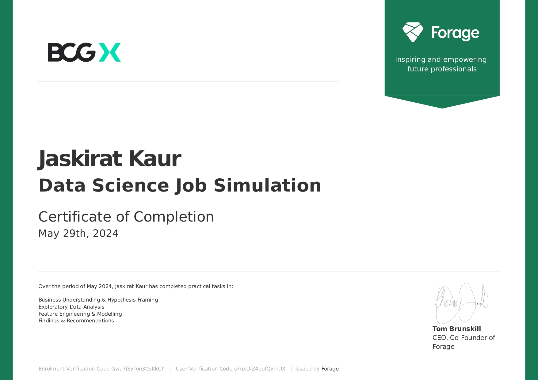 Data Science Job Simulation Certification